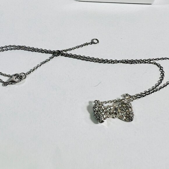 925 Silver Necklace Rhinestones Pave' Bow Pendant Jewelry 16+2" Silver Chain - Picture 2 of 5